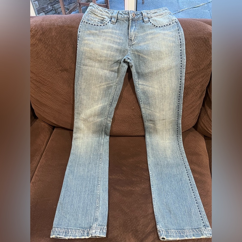Antik Denim Light Blue Flare Jeans low rise with stitching size 29